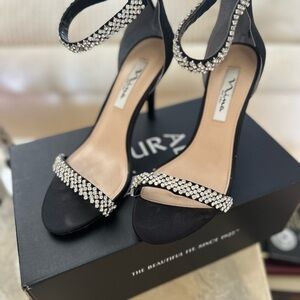 Elegant Black Strappy Heels with Rhinestones